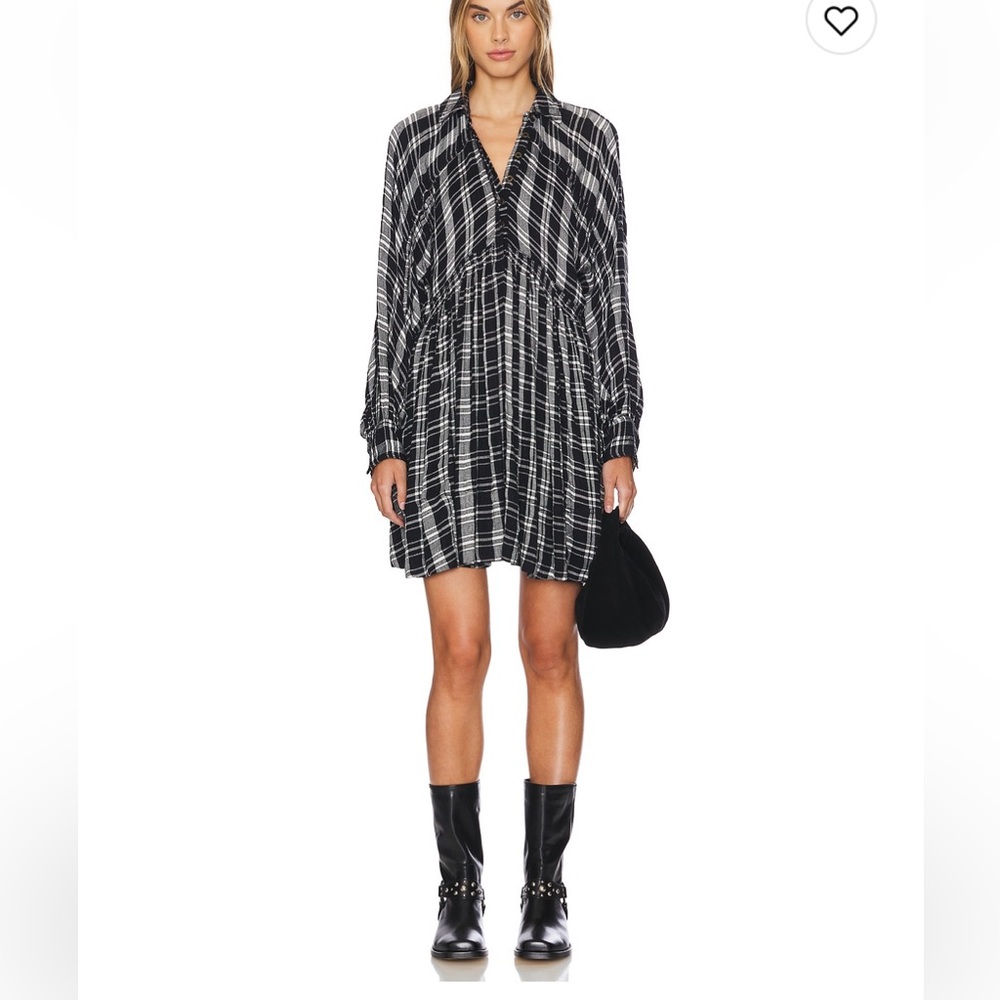 Free People Monochrome Plaid Long Sleeve Dress